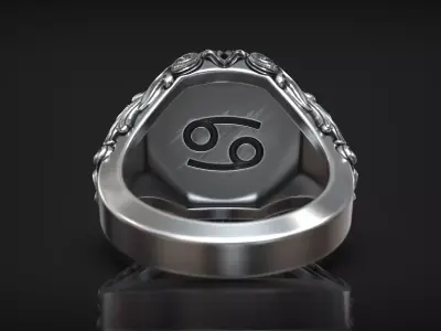 Horoscope Cancer Zodiac Sign Ring Antique Relief Signet 3D print model