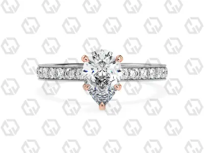 Ring 67 Pear Shape milgrain pave set ring with Gems 3D print model