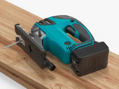 Cordless Jig Saw with Wooden Boards 3D model