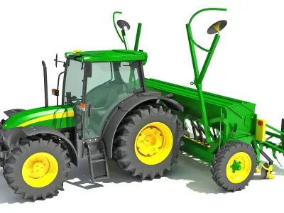 Tractor with Seed Drill 3D model shop