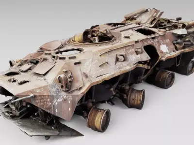 Destroyed BTR-80 wheeled amphibious armoured personnel carrier  3D model