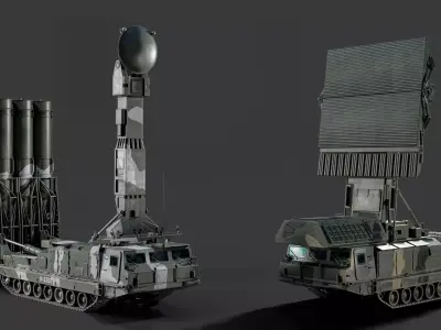 S-300V4  and Radar 9S15M  Rocket 9M82M Low-poly 3D model
