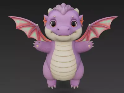 Cartoon Pink Baby Dragon 3D Model Low-poly 3D model