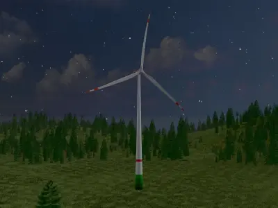 Wind turbine E1 H-163 RD 172 m with animation Low-poly 3D model