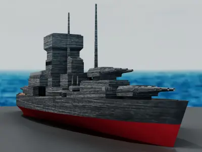 Battleship wooden boat Low-poly 3D model