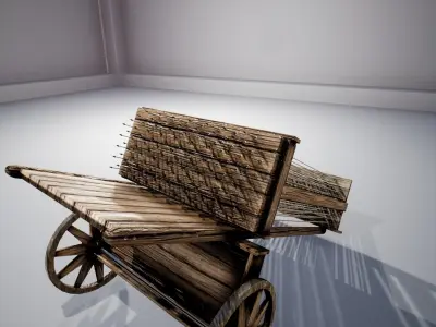 Hawcha wooden cart on wheels Low-poly 3D model