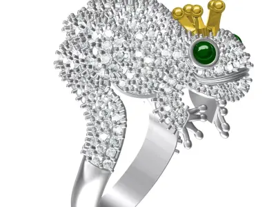 Antique Diamond Frog King Hip Hop Ring 3D print model