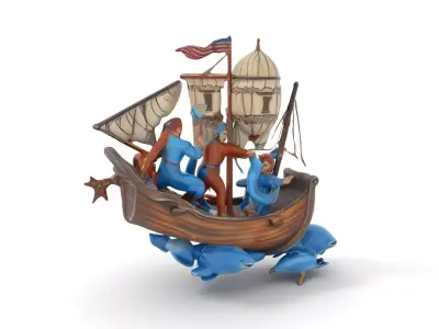Historic Caravel Ship model pack Low-poly 3D model