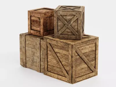 Wooden Crates Set V3 - 4 Weathered Storage Boxes 3D model