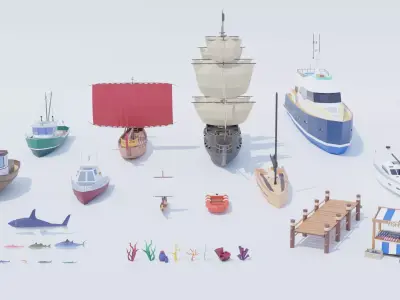 Pack Sea Low-Poly Low-poly 3D model