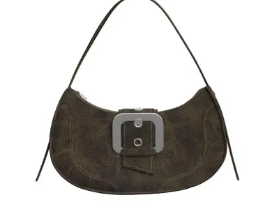 Dark brown Vintage Leather Baguette Bag 3D model