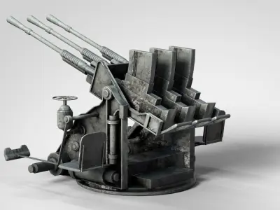 Japanese battleship machine gun of WorldWar2 Low-poly 3D model