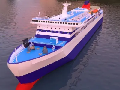 Realistic Game Ready Ferry Cruise Passenger Ship 3D model