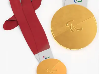 Official Paralympic Winner Gold Medal Red Strap 3D model