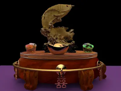 Chinese golden fish statue  3D model