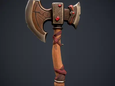 Stylized Fantasy Battle forge Axe Low-poly 3D model