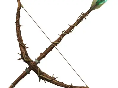 Sylvan Warden Bow and Crystal Arrow Low-poly 3D model