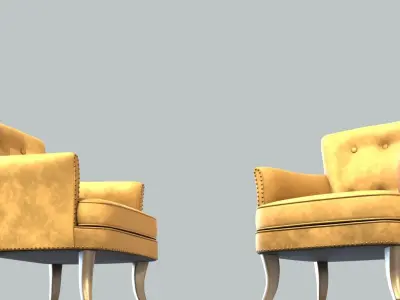 Vintage Chair Gold Velvet Upholstery Nickel Legs 3D model