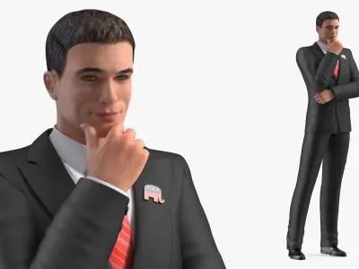 Republican Man Thinking Pose with Republican Badge 3D model