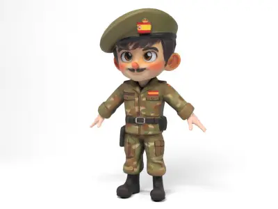 Spanish soldier cartoon Low-poly 3D model