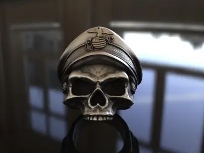 US Marine Veteran Skull Ring Stl 3D Model Silver Casting 3D print model