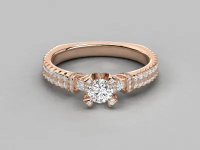 Antique Petite Round Shape Prong  Diamond Engagement Ring  3D print model