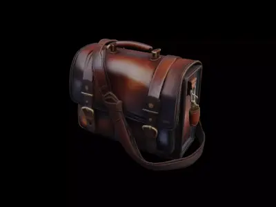 Vintage Leather Satchel with Buckle Detailing  3D Model 3D model