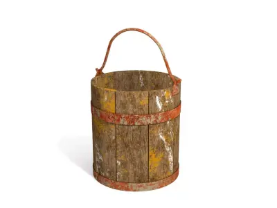 Dirt Wooden Bucket 02 Low-poly 3D model