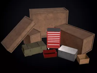 Realistic boxes pack Low-poly 3D model