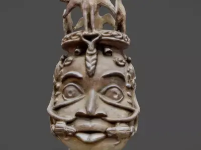Osun Altar Head - Bronze Head and Cast Low-poly 3D model