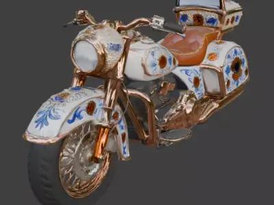 Luxury Jeweled Mexican Talavera Bagger Motorcycle Low-poly 3D model