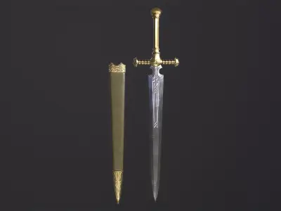 Bastard Sword PBR medieval stylized  Low-poly 3D model