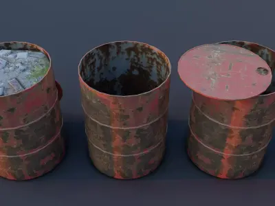 Rusty Industrial Barrels Pack Low-poly 3D model