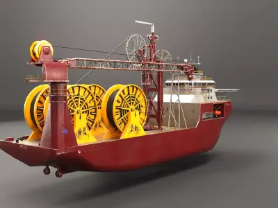 Offshore Aged Pipe Layer Vessel - PBR Subsea Construction Ship Low-poly 3D model