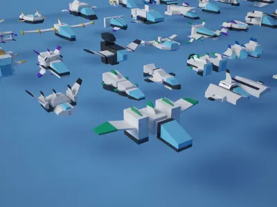 50 Game Ready Lowpoly Spaceships Pack model Low-poly 3D model