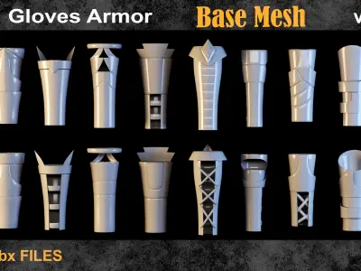 40 Gloves Armor Basemesh vol19 Low-poly 3D model
