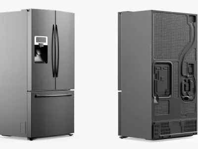 Family Size Fridge With Freezer Drawer Black 3D model