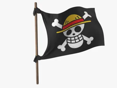 One Piece Pirate Flag Waving Black 3D model