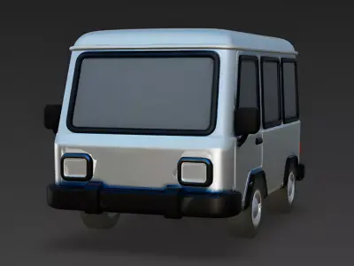 Stylized Silver Utility Van 3D Model Low-poly 3D model