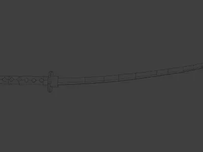 Katana samurai sword Low-poly 3D model 19