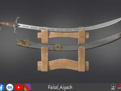 Arabic Sword And Shield Low-poly 3D model