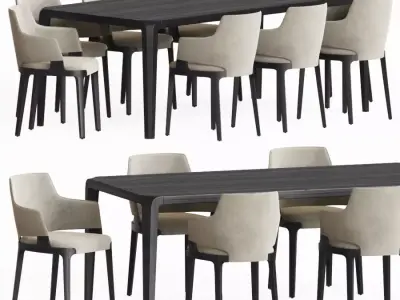 Dining Set table with eight chairs 3D model