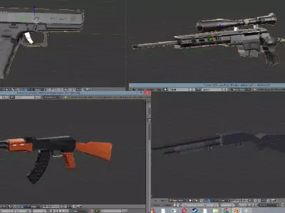 4 gun pack low poly Free low-poly 3D model