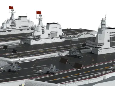 Chinese aircraft carriers CV16 CV17 CV18 with carrier-based aircraft fujian 3D model