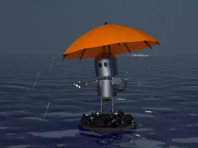 Robot character in the rain 3D model