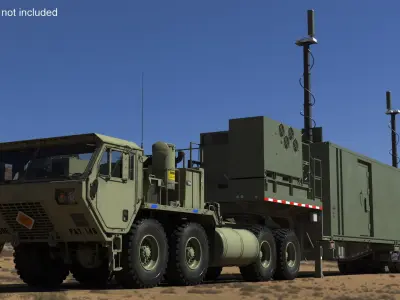 US Army Typhon Battery Operation Center with Antennas Up and Truck M983  purchase 3D model