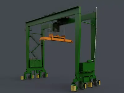 PBR Rubber Tyred Gantry Crane RTG V2 - Green Low-poly 3D model