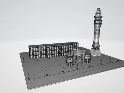 School with different assets 3D model
