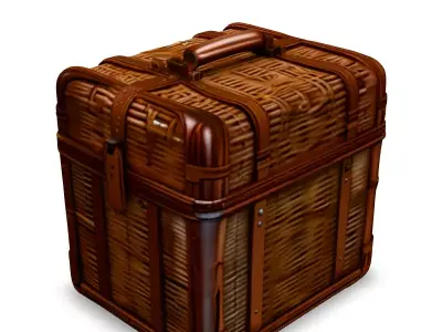 Wicker Suitcase Vintage Travel Luggage Low-poly 3D model