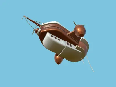 Cartoon Airship 05 - Wood Brown - Low Poly Ship Low-poly 3D model